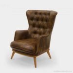 Genuine Leather Tufted Arm Chair in Tan Brown