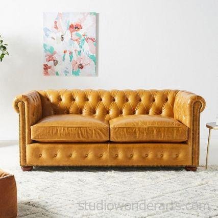 Chesterfield 2 Seater Sofa in Yellow