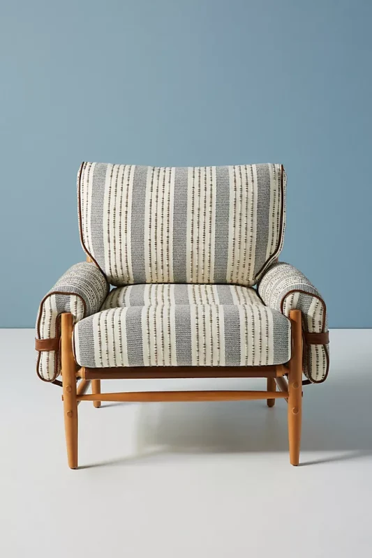 Striped Rhys Upholstery Solid Wood Arm Chair