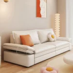 Faux Leather 72" Sleeper Sofa cum bed in White