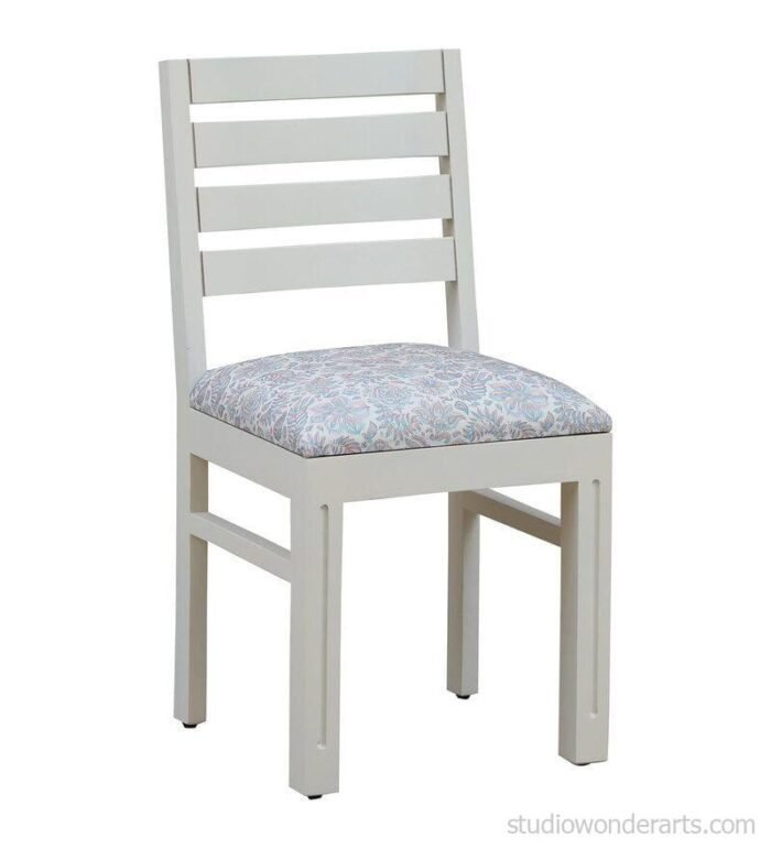 White Solid Wood Dining Chair With Printed Fabric