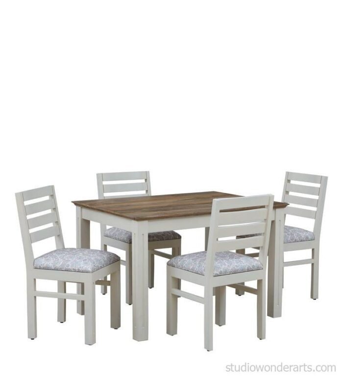 Khullar White Solid Wood Dining Set 4 Seater