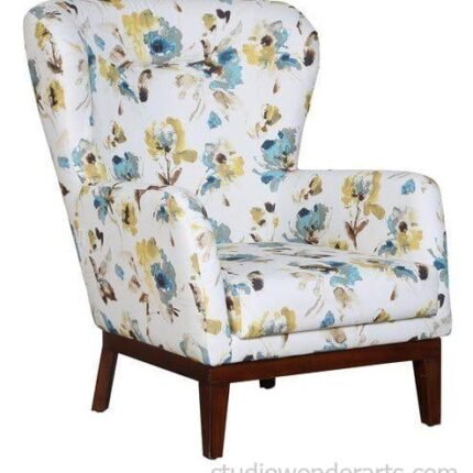 Belfort Solid Wood Wing Chair in Multicolored Floral Pattern