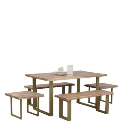 Farmhouse Solid Wood 6 Seater Dining Set (2 Benches & 2 Stools)