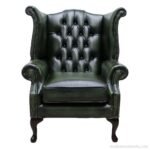 Queen Anne Genuine Leather Chesterfield Armchair Green