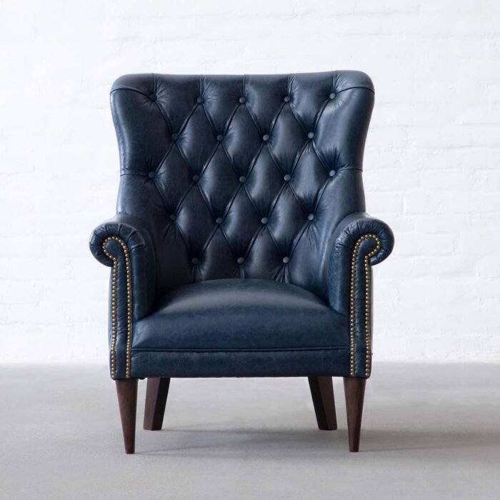 dalhousie armchair in indigo leather front view 356297 l