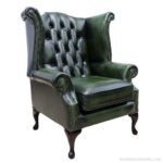 Queen Anne Genuine Leather Chesterfield Armchair Green