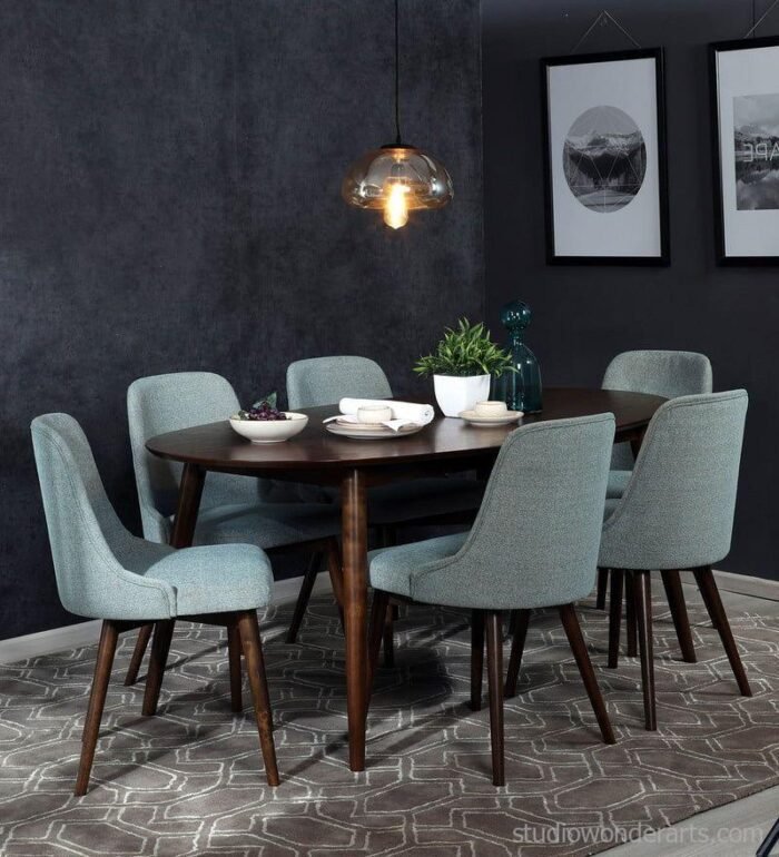 haruka 6 seater dining set in walnut sky blue finish by casacraft haruka 6 seater dining set in wa 9vbvhl