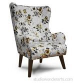 Alan Solid Wood Wing Chair in Multicolored Floral Pattern