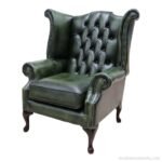 Queen Anne Genuine Leather Chesterfield Armchair Green