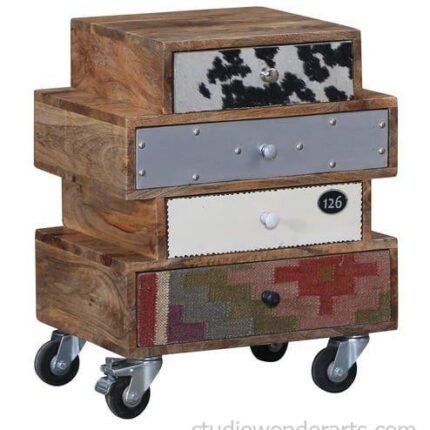 Boho Solid Wood Compact Chest Of Drawers In Distress Finish,