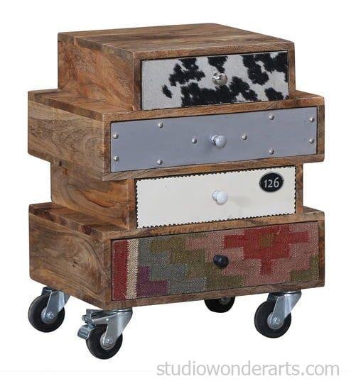 Boho Solid Wood Compact Chest Of Drawers In Distress Finish,