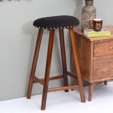 Solid Wood Upholstery Bar Stool in Black