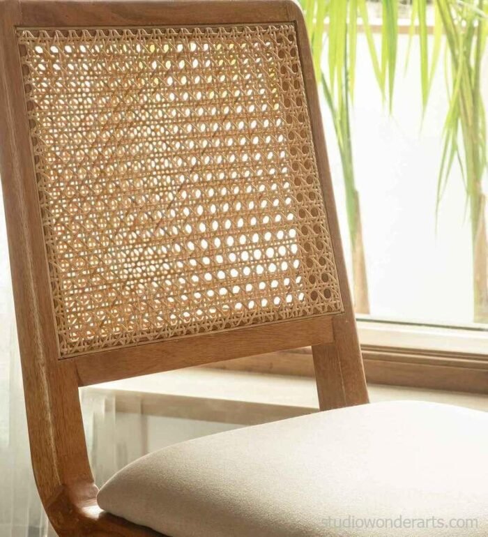 Scandinavian Rattan Dining Chair in Solid Wood