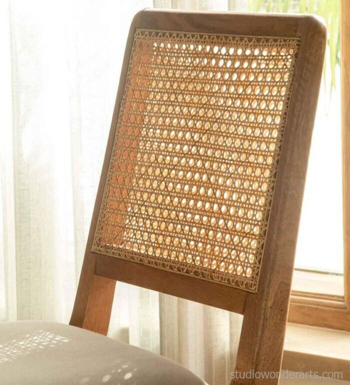 Scandinavian Rattan Dining Chair in Solid Wood