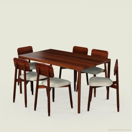 Stemlo Upholstered Dining Table Set - 4 & 6 Seater Honey Walnut Finish