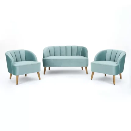 Chunni Blue 3 Piece Living Room Sofa Set in Velvet