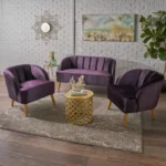 Chunni Blackberry 3 - Piece Living Room Sofa Set in Velvet