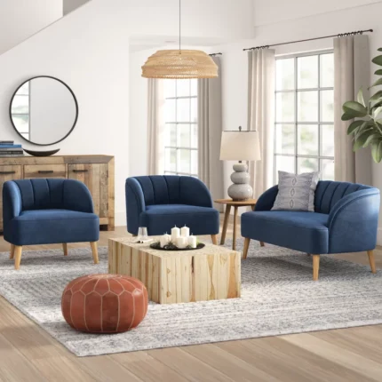 Chunni Indigo 3 - Piece Living Room Sofa Set in Velvet