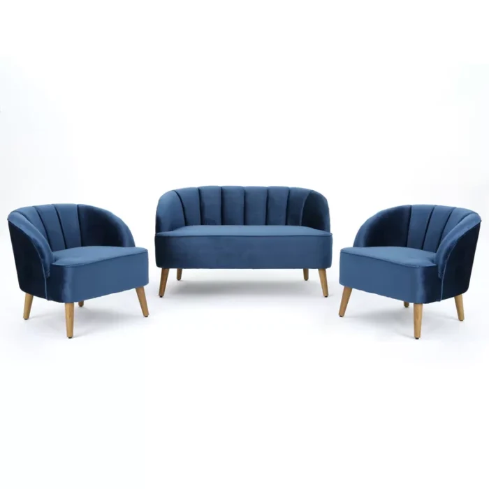 Chunni Indigo 3 - Piece Living Room Sofa Set in Velvet