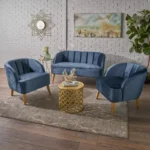 Chunni Indigo 3 - Piece Living Room Sofa Set in Velvet