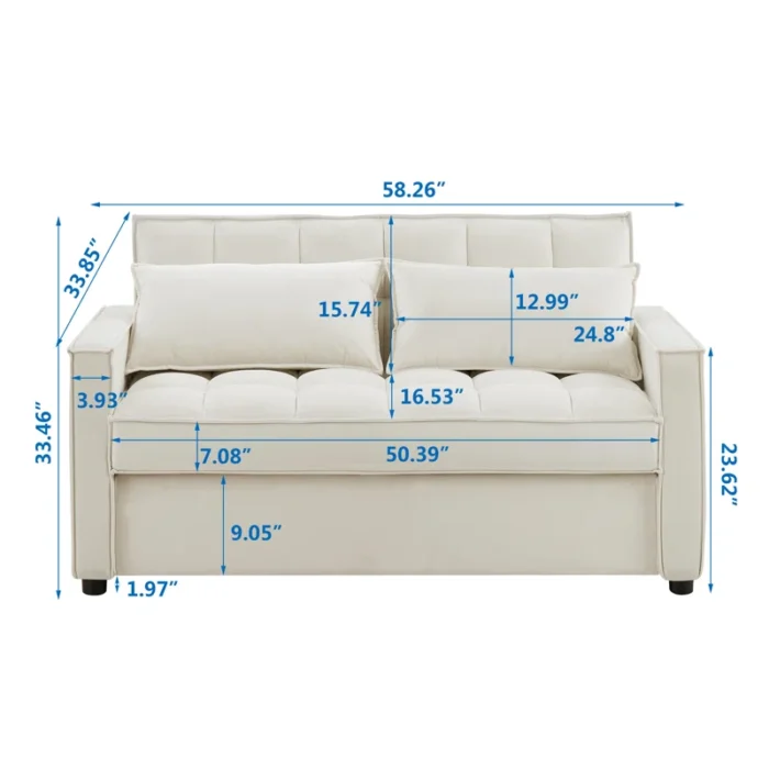 Kishana White 58'' Upholstered Sofa Cum Bed