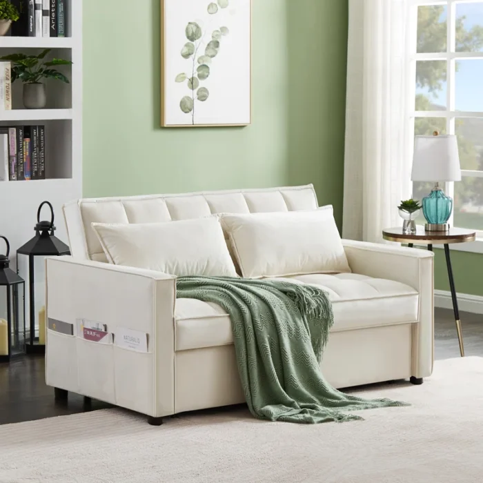 Kishana White 58'' Upholstered Sofa Cum Bed