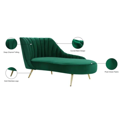 Tiberius Upholstered Chaise Lounge in Green