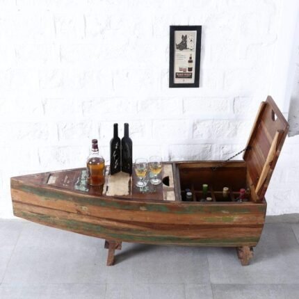 Bessemer solid wood boat bar cabinet and center table