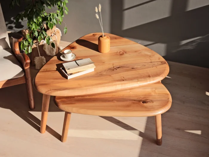 Mid Century Solid Wood Nesting Coffee Table