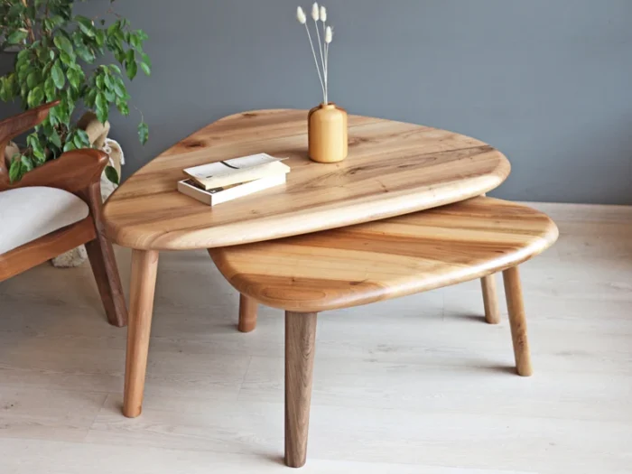 Mid Century Solid Wood Nesting Coffee Table