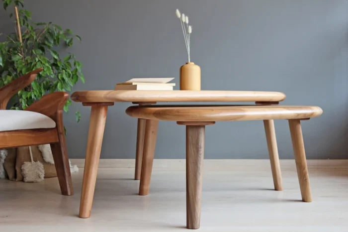 Mid Century Solid Wood Nesting Coffee Table