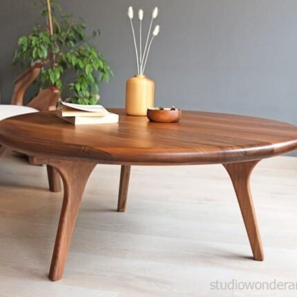 Mid Century Round Coffee Table in Solid Wood