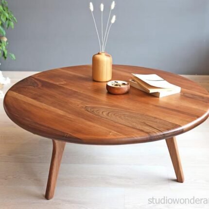 Mid Century Round Coffee Table in Solid Wood