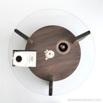 Wooden Round Coffee Table With Glass Top