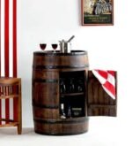 Farmhouse Barrel Bar Cabinet in Solid Wood