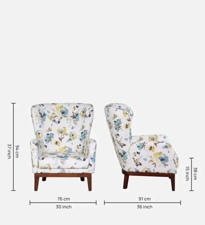 Belfort Solid Wood Wing Chair in Multicolored Floral Pattern