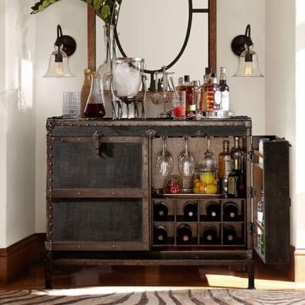 Ludlow Wooden Upholstery Trunk Bar Cabinet