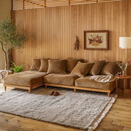 Rezo Solid Wood Lounge Sofa Couch in L Shape