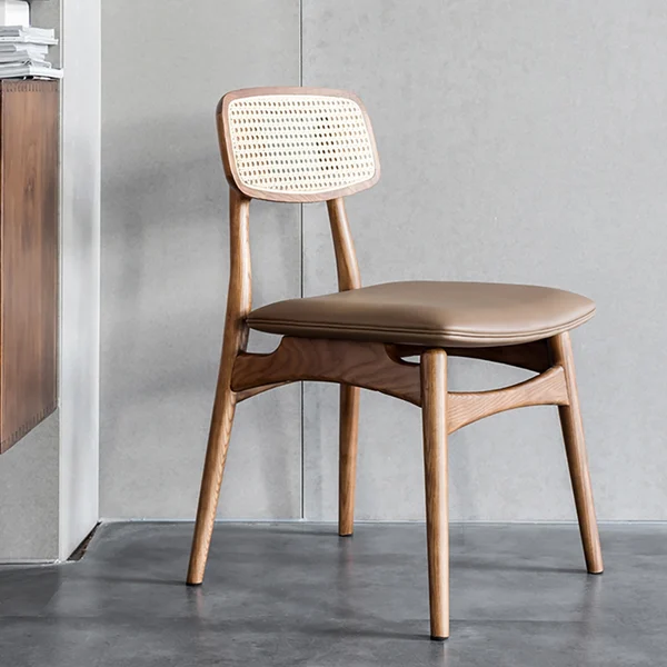 Scandinavian High Back Rattan Dining Chair in Solid Wood