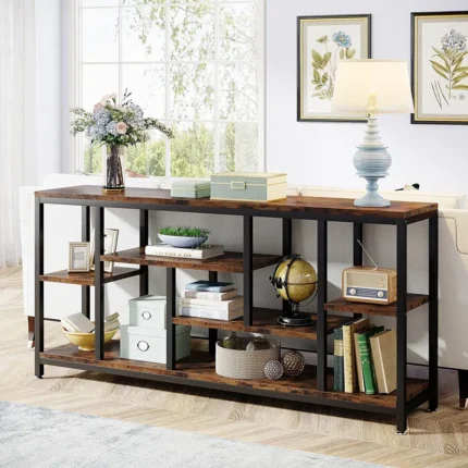 Farmhouse Console Table in Iron and Solid Wood