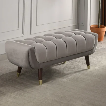 Grey Velvet Upholstered Ottoman Bench