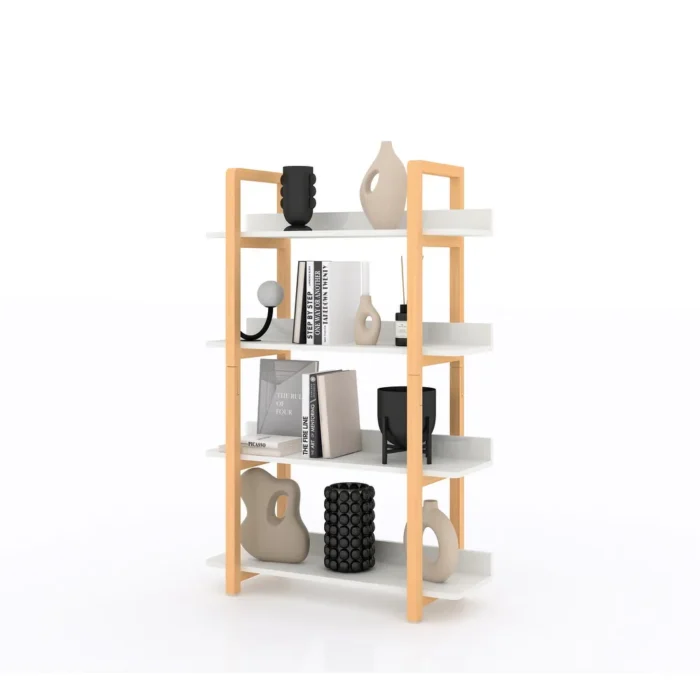 4 Tier Bookshelf in Solid Wood Frame