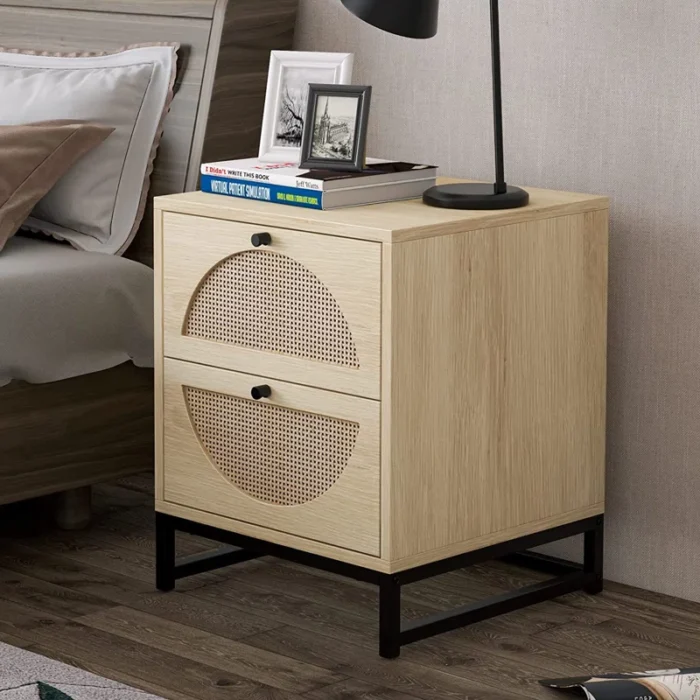 Side Table With Rattan Element Drawers