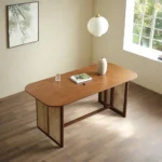 Bessi Rattan Solid Wood Top Dining Table