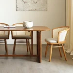 Bessi Rattan Solid Wood Top Dining Table